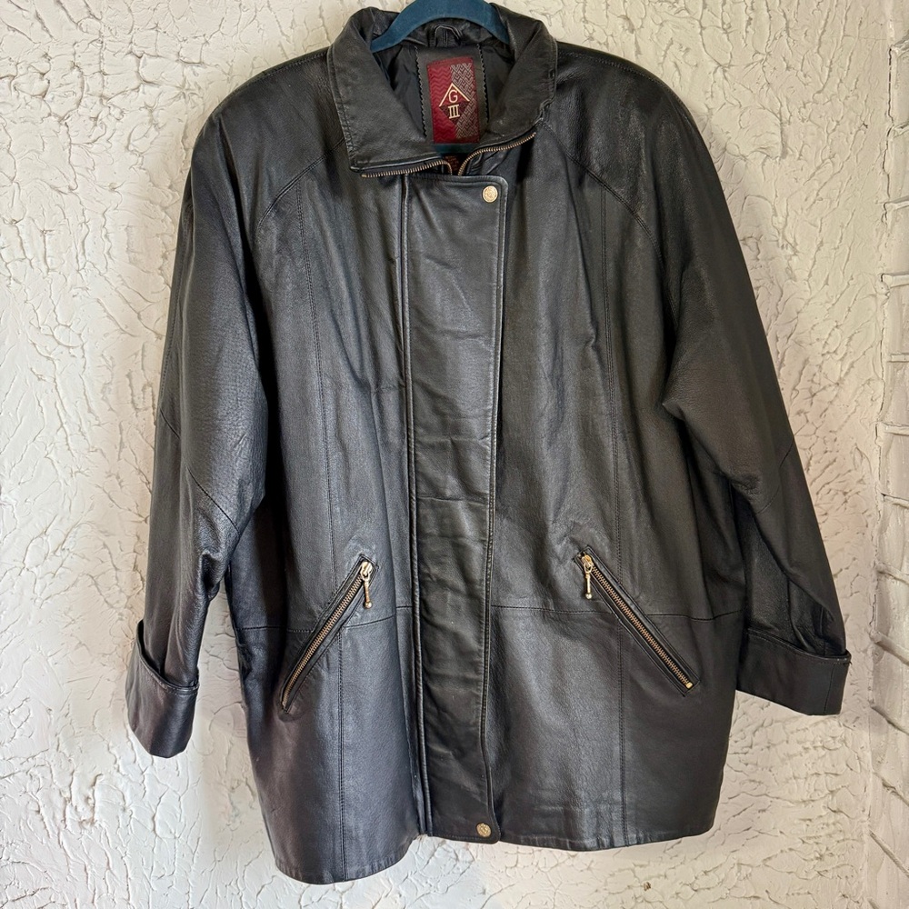 Vintage Black Leather Jacket with Gold Accents